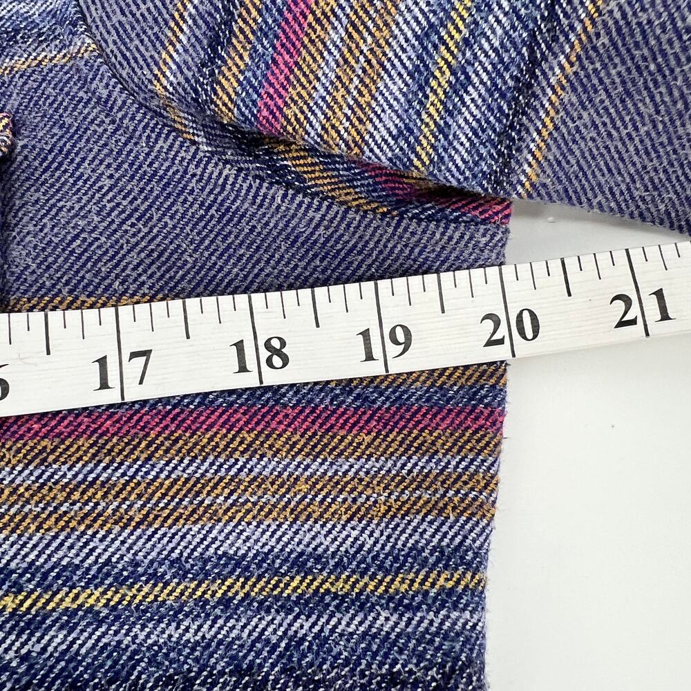 Patagonia Fjord Flannel Button Top Womens 10 Gaucho Stripe Blue Organic Cotton - Picture 7 of 9